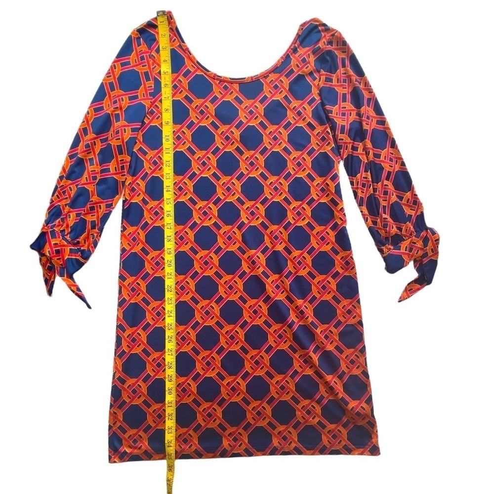 MUD Pie Women’s Navy Red Orange Lattice Print Shirt-Dress Scoop Neck, EUC Size M - Picture 8 of 14